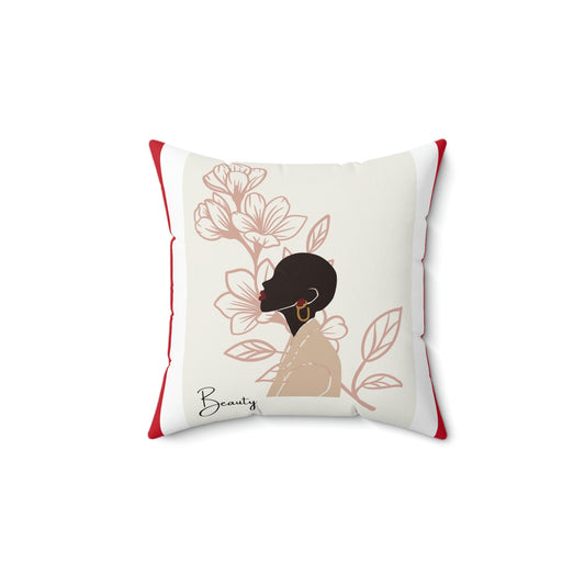 Afro Woman Beauty  Square Throw Pillow Red